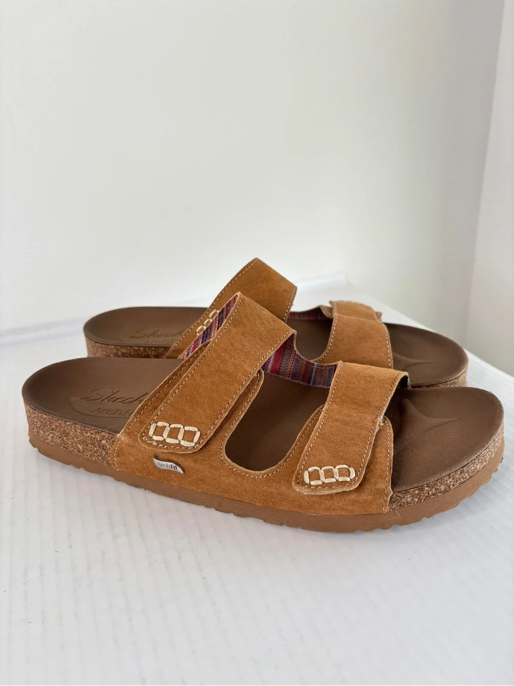 Skechers GRANOLA Arch Fit Sandals Womens Size 9 Tan Two Strap Luxe Foam Cork NEW